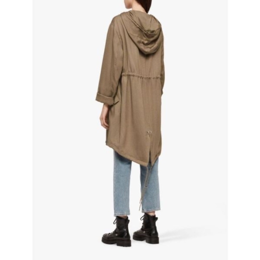 All Saints Beige trench coat long line hooded XSmall - Picture 4 of 12